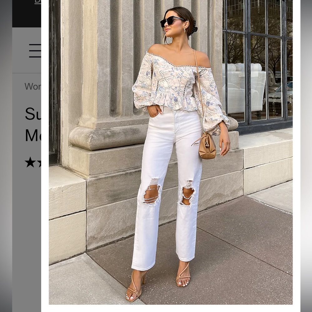 Conscious Edit Super High Waisted Ripped Modern Straight Jean White 6 short